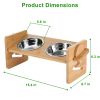 Bamboo Double Dog Raised Bowls 15 Degree Tilt Elevated Dog Bowls with 4 Adjustable Heights 2 Stainless Steel Bowls Pet Feeder for Dogs Cats Rabbits