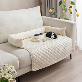 Plush With Pillow Pet Sofa Cushion Bed Pad (Option: Pet Pad Beige With Pillow-90x90cm)