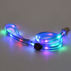 LED Luminous Collar Rechargeable Pet Collar Nylon Tow Rope (Option: Dog Traction Belt Blue-USB)