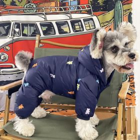 Dog Clothes Thickened Warm Teddy Schnauzer PomeranianBichon Frise Pug Hooded Pet Four Feet Down Jacket (Option: Navy Blue-S)