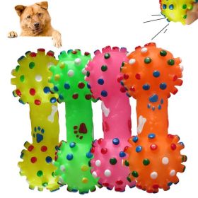 1pcs Pet Dog Cat Puppy Sound Polka Dot Squeaky Toy Rubber Dumbbell Chewing Funny Toy (Color: Pink)