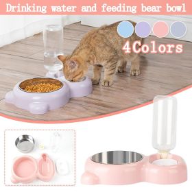 Pet Cat Bowl Stainless Steel Multifunctional Dog Cat Bowl With Water Bottle Drinking Water Feeding Bear Bowl gatos (Color: Blue)