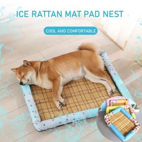 Breathable Pet Puppy Cooling Mat Bed Summer Protection Cervical Spine Cat Dog Ice Mat Square Rattan Kennel Supplies (Color: Blue)