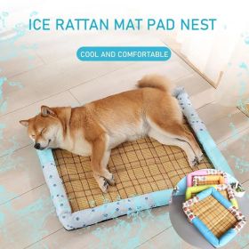 Breathable Pet Puppy Cooling Mat Bed Summer Protection Cervical Spine Cat Dog Ice Mat Square Rattan Kennel Supplies (Color: Blue)