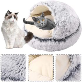 New Style Pet Cat Bed Dog Bed Round Plush Warm Cat's House Soft Long Plush Best Pet Bed Dogs For Cats Nest 2 In 1 Cat Accessorie (Color: Pink)