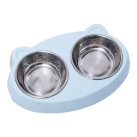 Pet Double Bowls, Stainless Steel Pet Food Bowl Water Bowl With No Spill Plastic Stand, Pet Feeding And Drinking Bowl For Indoor Cats And Dogs (Color: Blue)