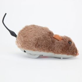Clockwork Plush Mouse Simulation Tricky Dog Cat Toy Will Run And Wag Its Tail 1pc (Color: Brown)