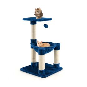 Multi-Level Cat Tower Cat Tree w/Cat Hammock (Color: Blue)